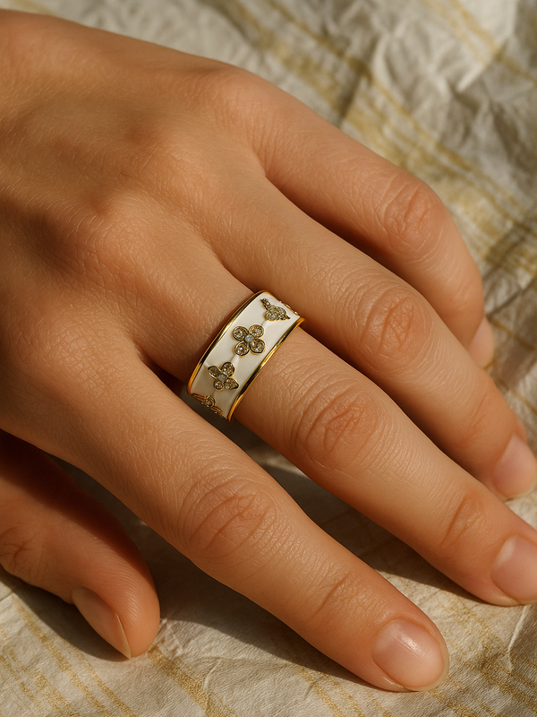 Ivory Bloom Enamel Band Ring