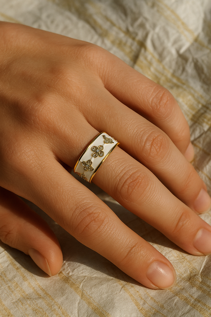 Ivory Bloom Enamel Band Ring