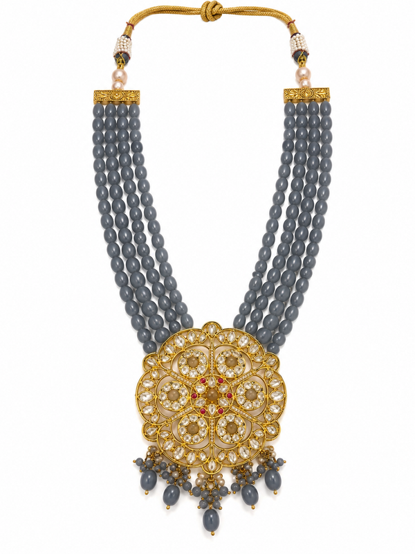 Aabira Grey Polki Mala Necklace Set
