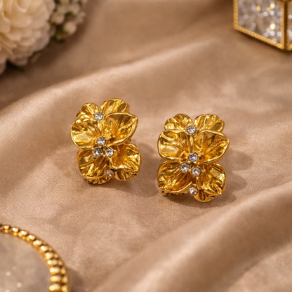 Golden Bloom Crystal Stud Earrings