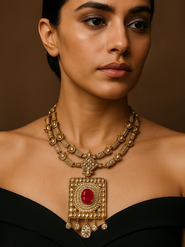 Regal Ruby Kundan Heritage Necklace Set