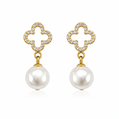 Mira Pearl Clover Drop Earrings