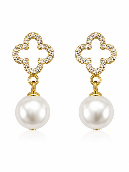 Mira Pearl Clover Drop Earrings