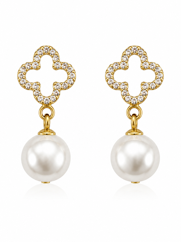 Mira Pearl Clover Drop Earrings