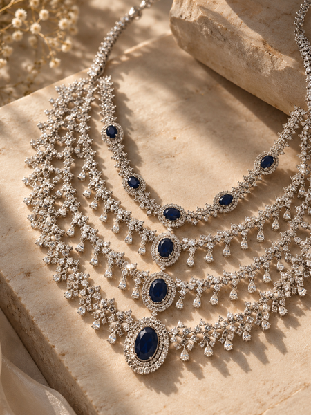 Neelara Sapphire Cascading Necklace & Earrings Set