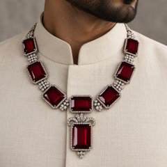 Shahryar Ruby & American Diamond Silver-Plated Men's Statement Necklace