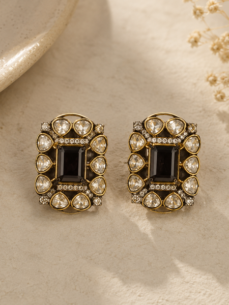 Noir Polki Frame Statement Studs