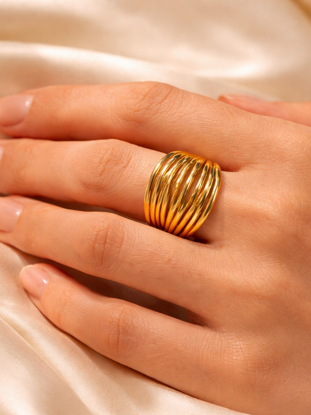 Golden Ripple Statement Ring