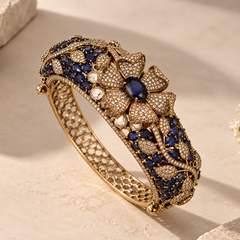 Neelambari Sapphire & Polki Gold-Plated Floral Kada