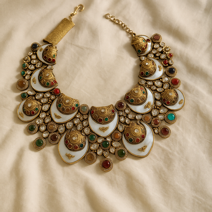 Royal Crescent Kundan & Enamel Necklace Set