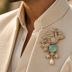 Meher Mint Peacock Brooch