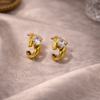 Elara Solitaire Cuff Stud Earrings