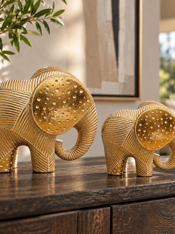 The Golden Bond – Elephant Duo Sculpture Set