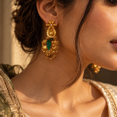 Gulbahar Emerald Floral Choker & Earrings Set