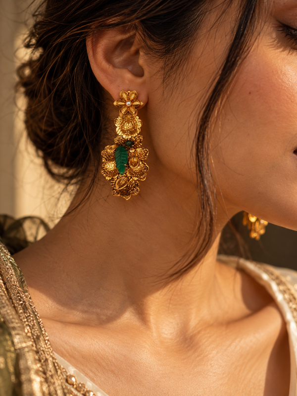 Gulbahar Emerald Floral Choker & Earrings Set