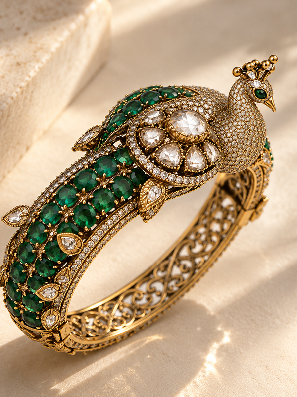 Mayurani Emerald Polki Peacock Kada