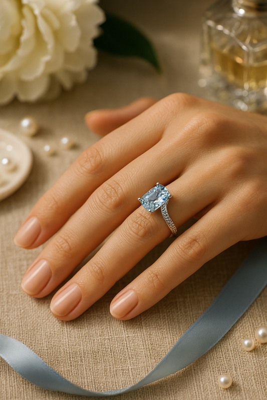 Azure Glow Solitaire Ring