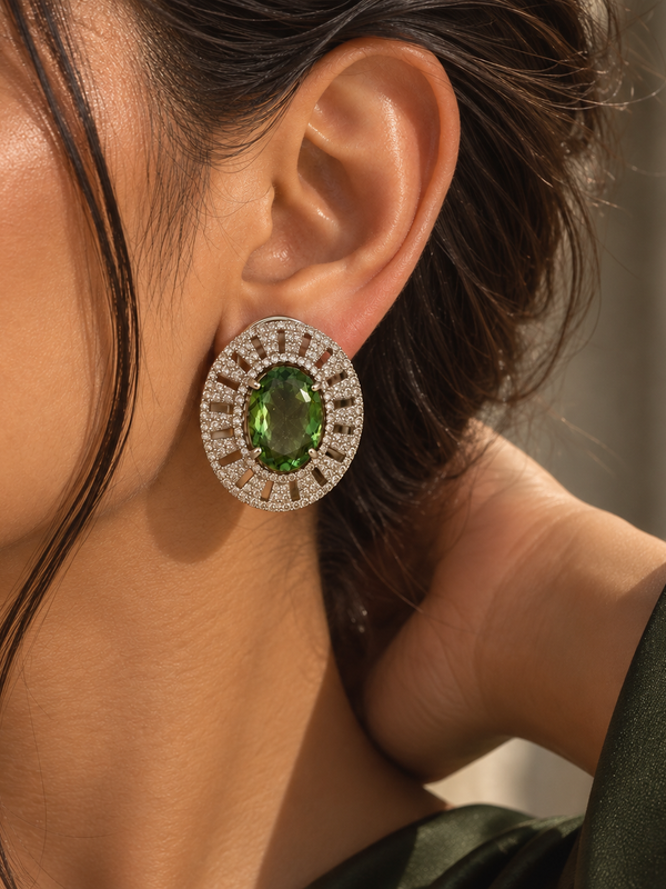 Elara Olive Halo Studs