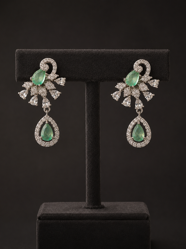 Evara Mint Crystal Drop Earrings
