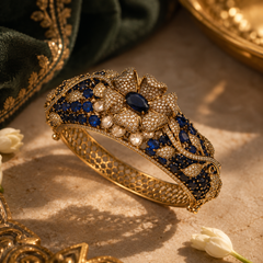 Neelambari Sapphire & Polki Gold-Plated Floral Kada
