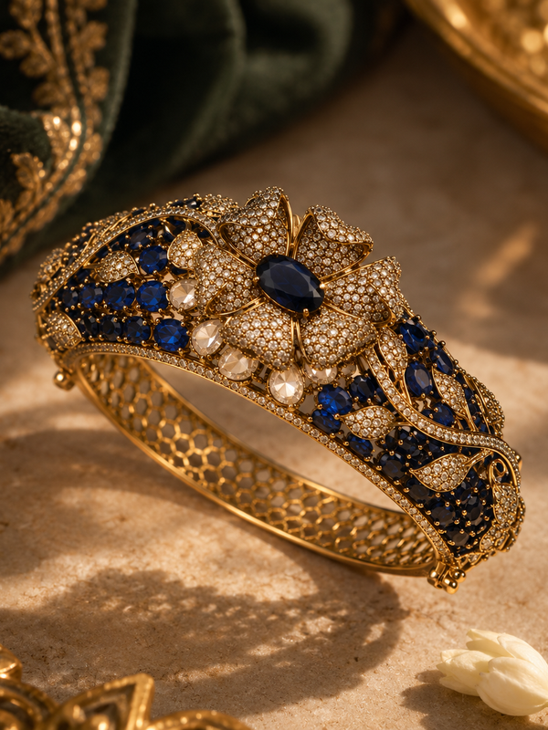 Neelambari Sapphire & Polki Gold-Plated Floral Kada