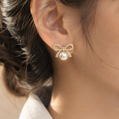 Colette Pearl Bow Stud Earrings