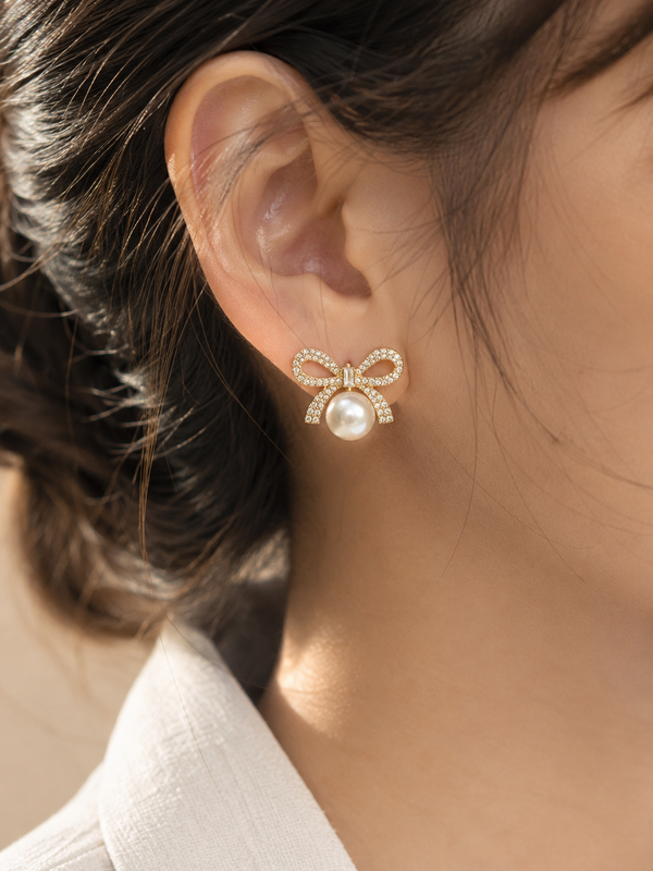 Colette Pearl Bow Stud Earrings