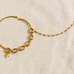 Oversized Kundan & Pearl Bridal Nath with Chain