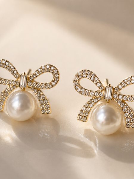Colette Pearl Bow Stud Earrings