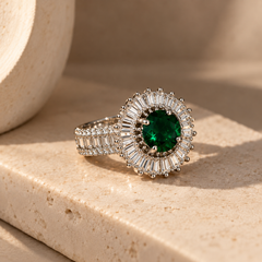 Zoya Emerald Halo Statement Ring