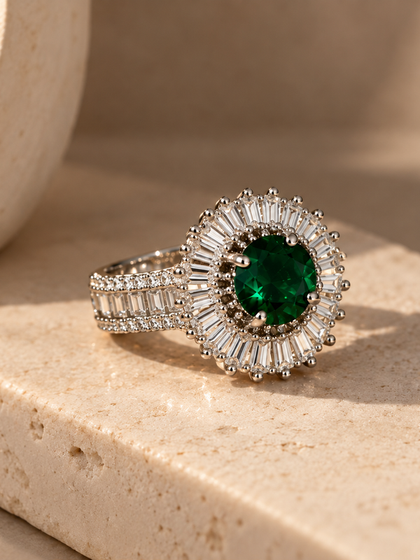 Zoya Emerald Halo Statement Ring