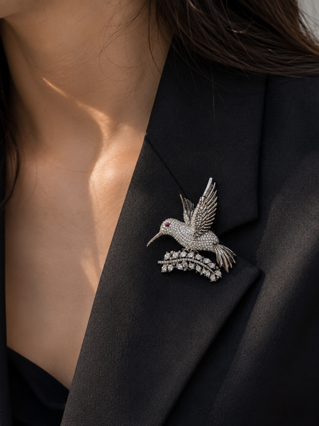 Crystal Hummingbird Brooch