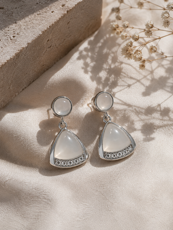 Luna Mother of Pearl Drop Earrings (Silver)