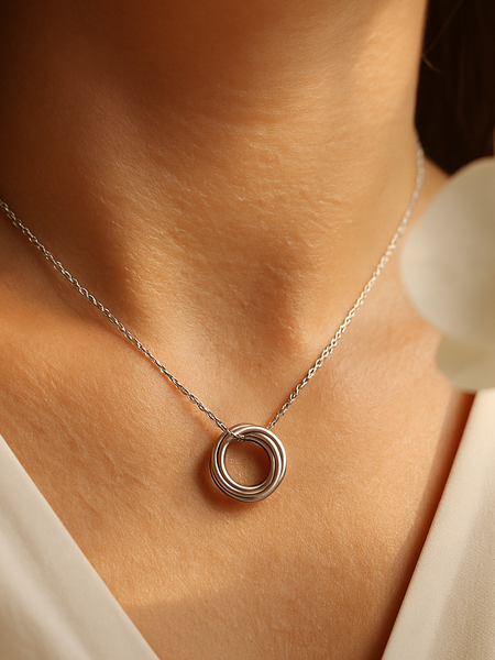 Silver Interlocking Rings Pendant Necklace