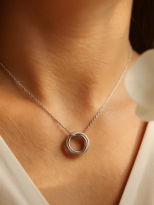 Silver Interlocking Rings Pendant Necklace