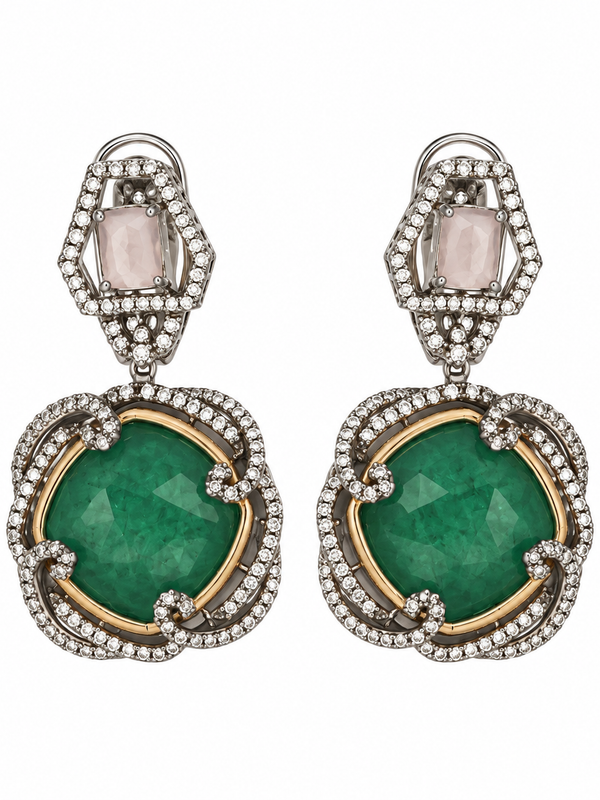 Zareen Emerald Polki Necklace & Earrings Set