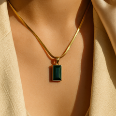 Emerald Noir Rectangle Pendant Necklace