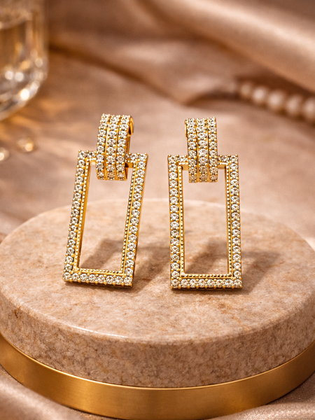 Luxe Frame Gold-Plated Drop Earrings

