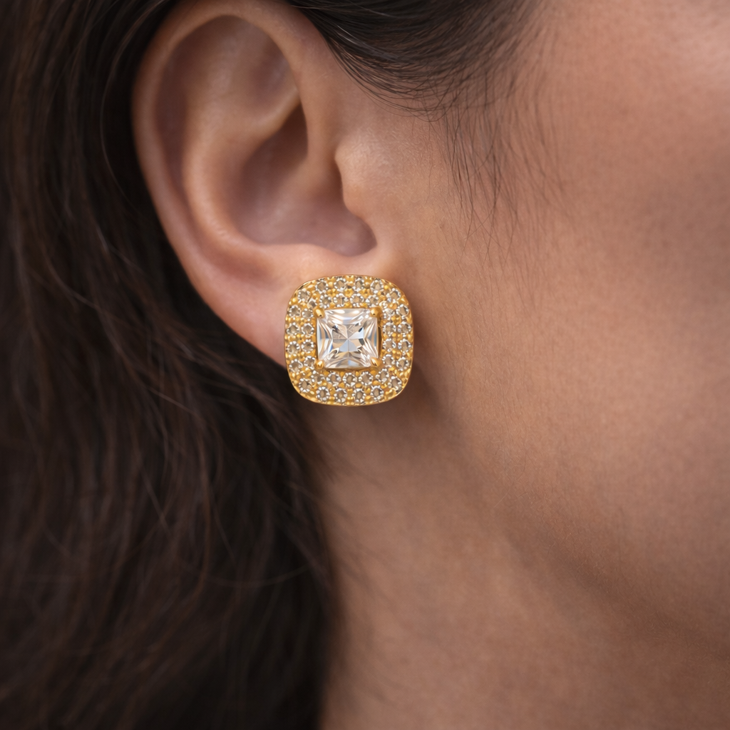 Celeste Cushion Halo Stud Earrings
