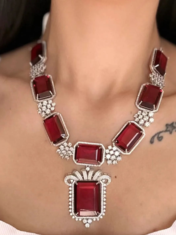 Regal Ruby Diamond Necklace Set