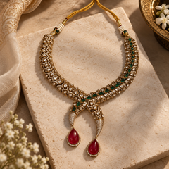 Aariz Ruby Polki Necklace & Earrings Set