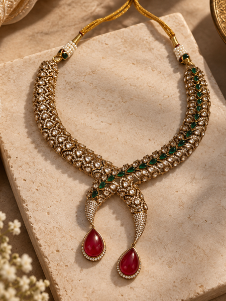 Aariz Ruby Polki Necklace & Earrings Set