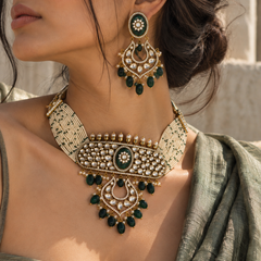 Zehra Emerald Kundan Choker & Chandbali Earrings Set