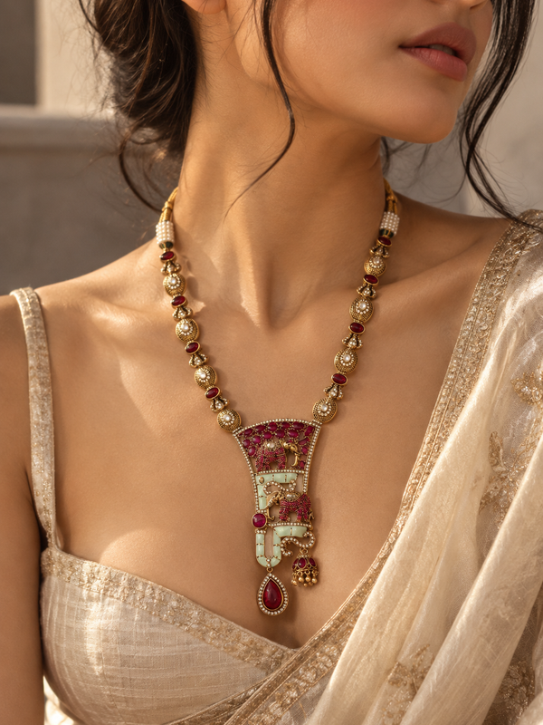 Mehr-e-Maharani Ruby Necklace & Earrings Set