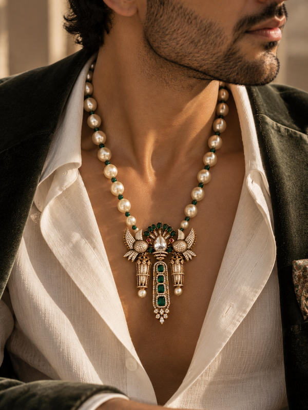 Mayur Emerald Pearl Men’s Necklace