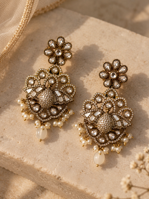 Mayur Mahal Kundan Necklace & Earrings Set