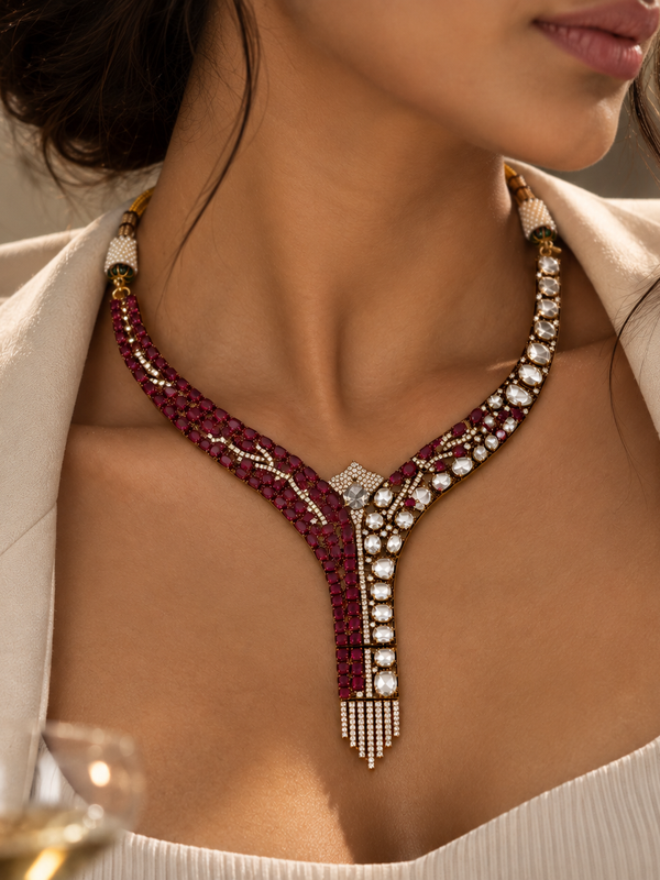 Noor Ruby Polki Necklace & Earrings Set