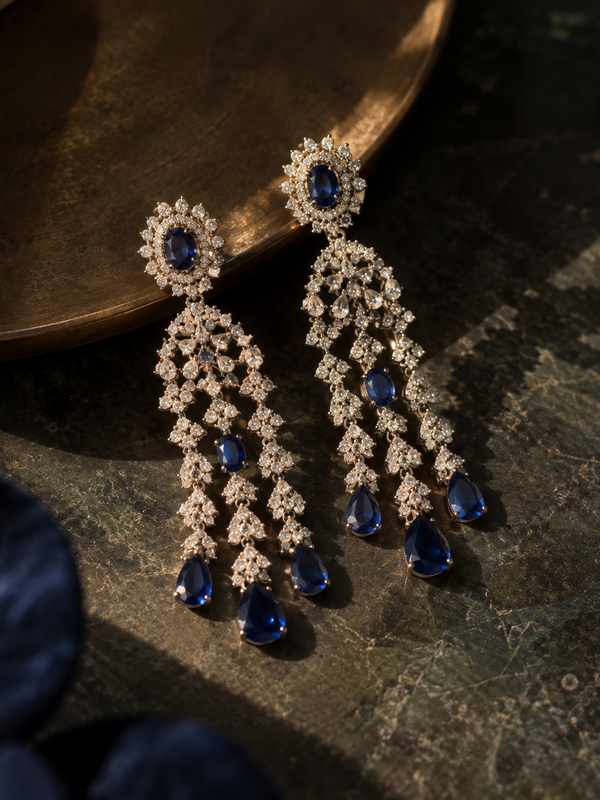 Neelara Sapphire Cascading Necklace & Earrings Set