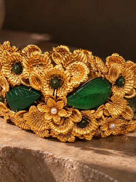 Gulbahar Emerald Floral Choker & Earrings Set