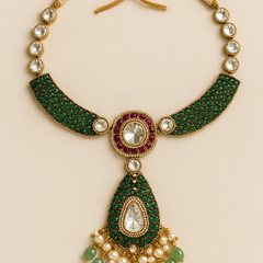 Emerald Kundan Royale Long Pendant Set